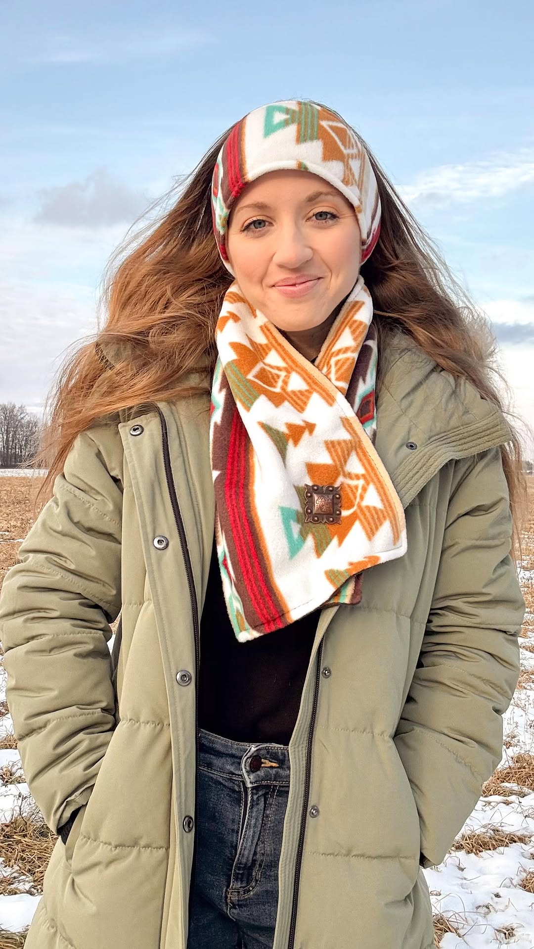 Western Headband and Warm Neck Hood Set