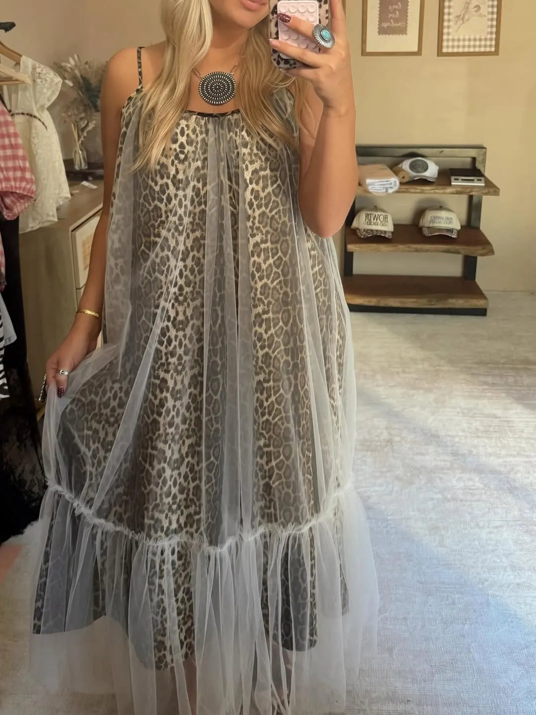 Leopard Print Mesh Maxi Dress