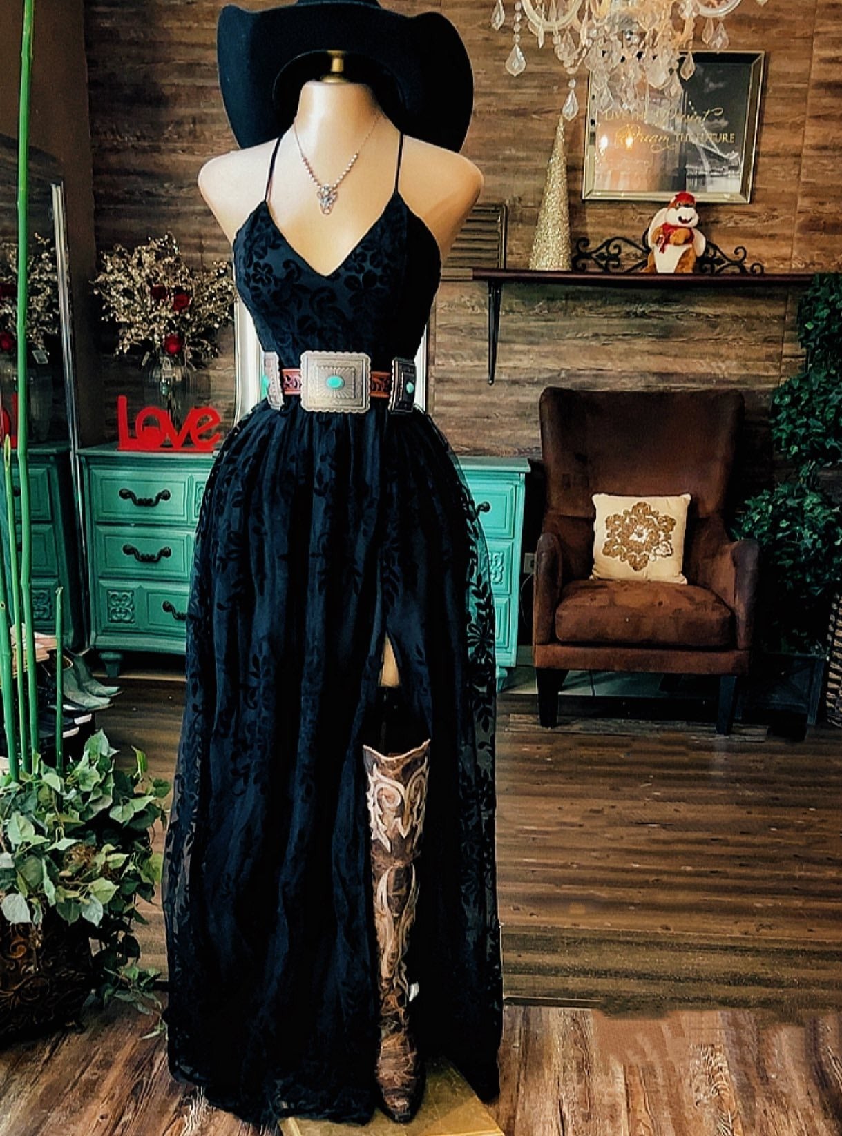 Women's Lace Strap Split Dress
