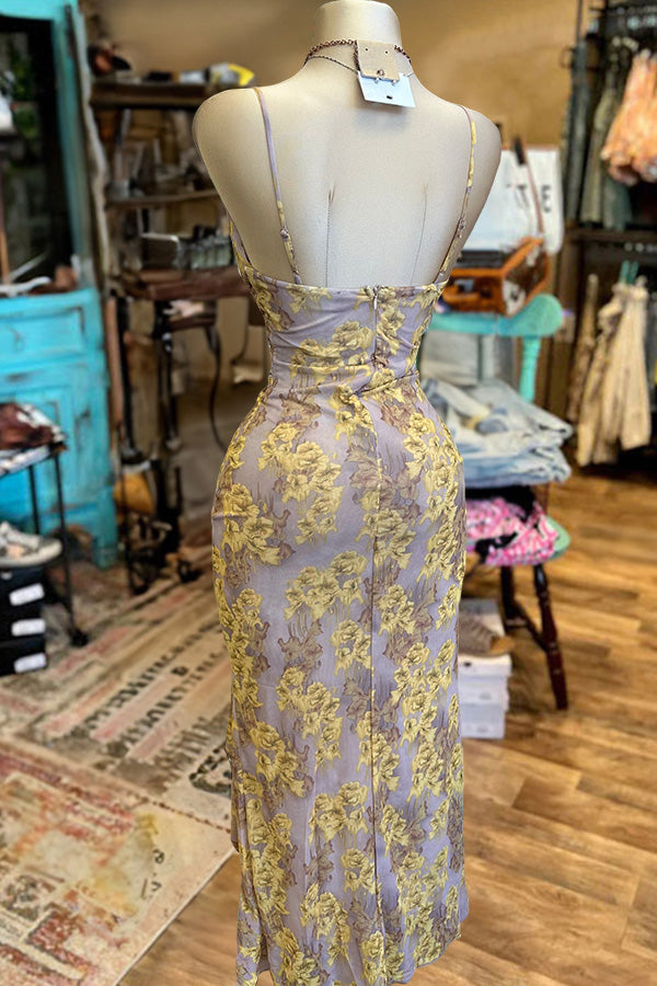 Beautiful Cowl Neck Ruffle Midi Dress