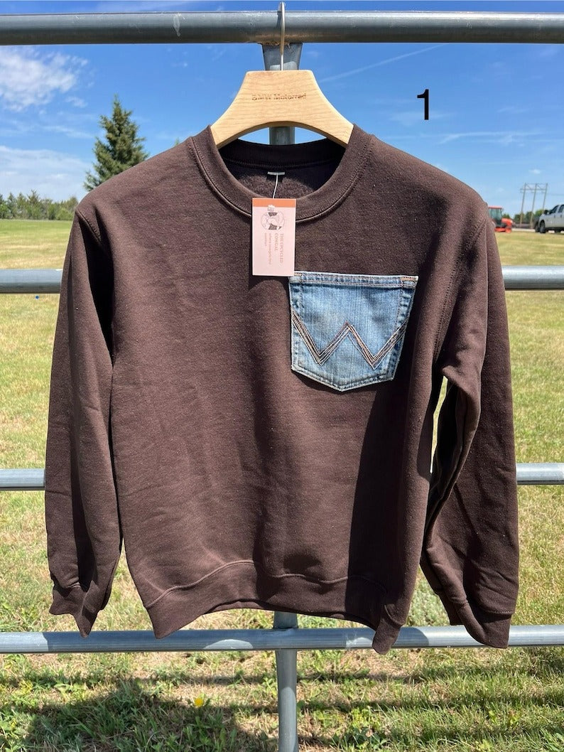 Western Jeans Pocket Pullover Top