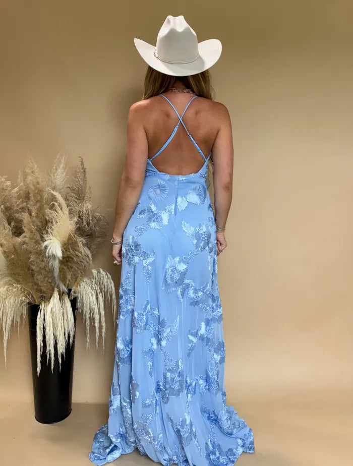 Baby's Blue Floral Maxi Dress