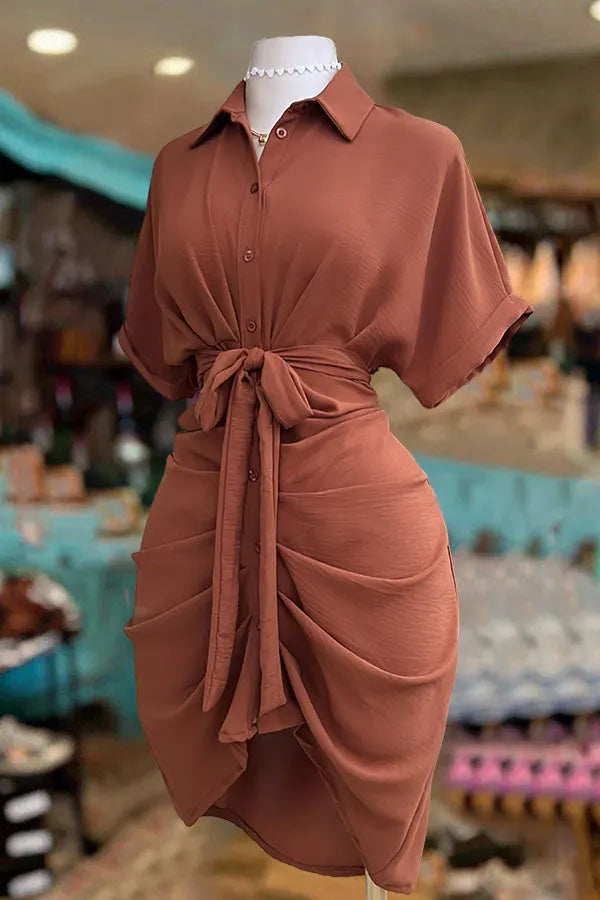 Casual Ruched Shirt Dress