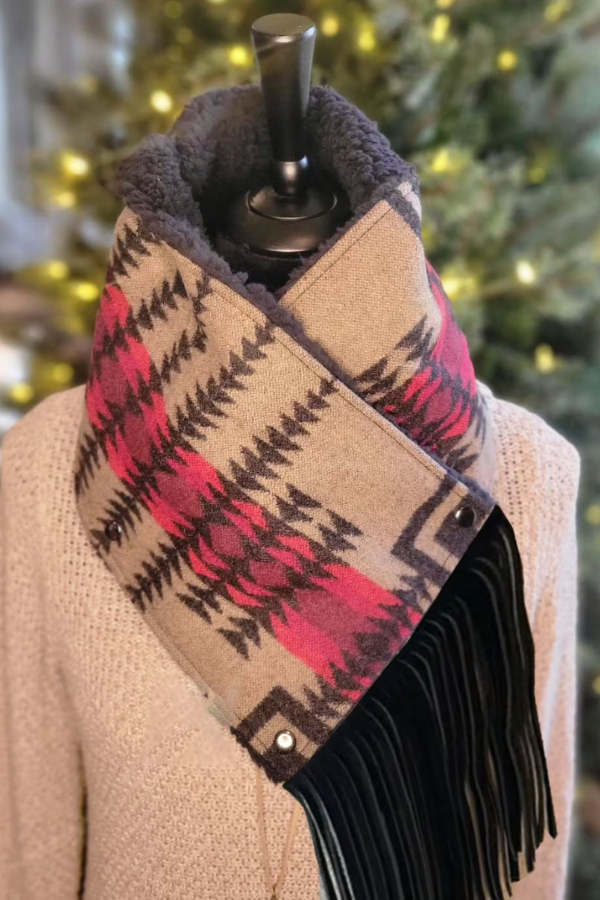 Women's Western Fringed Shawl - Color Block Aztec