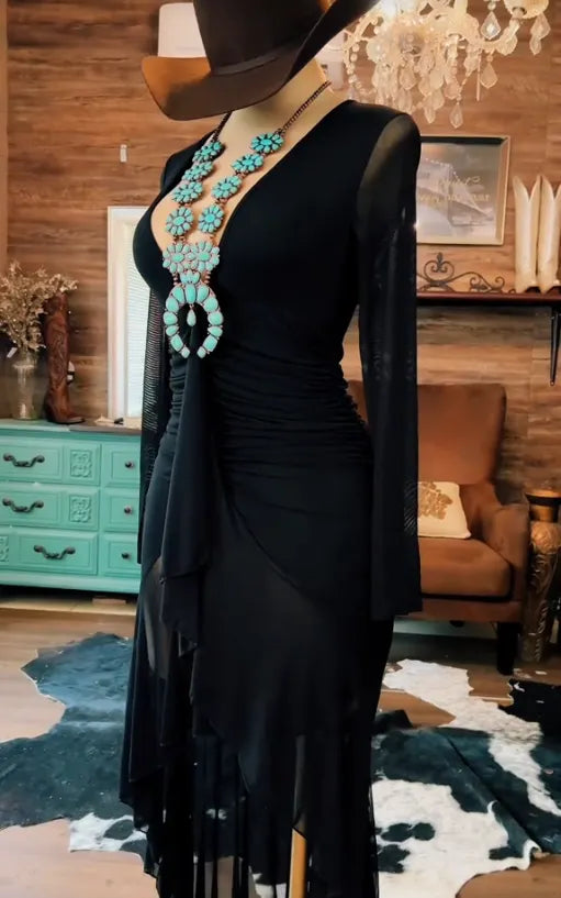Midnight Mesa Western Ruffle Dress
