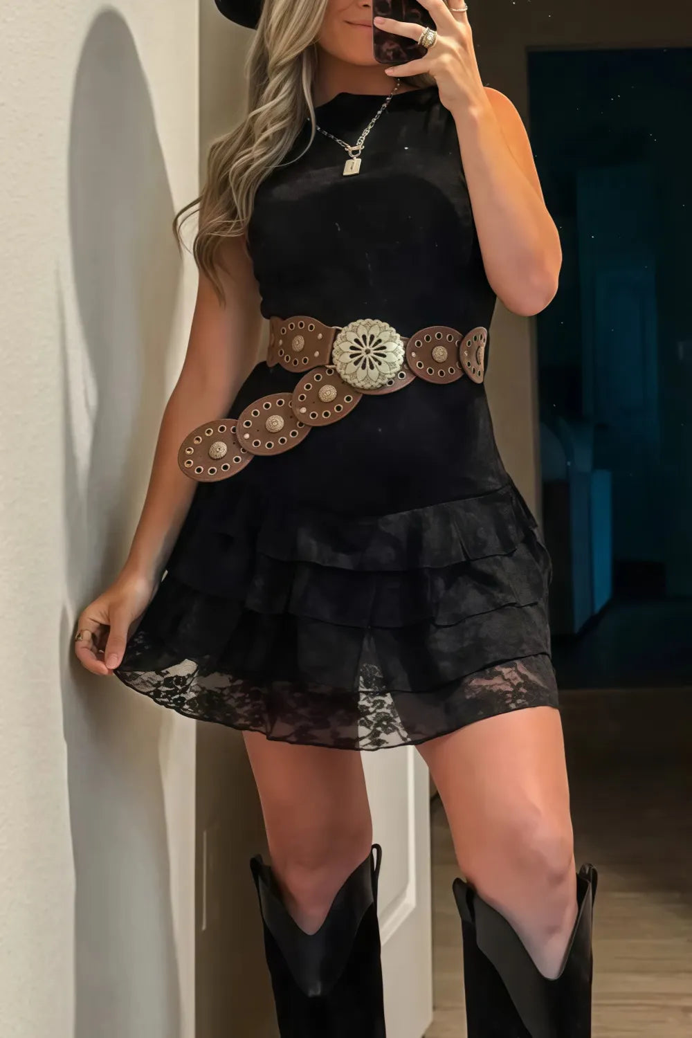 Women's Sleeveless Lace Tiered Dress