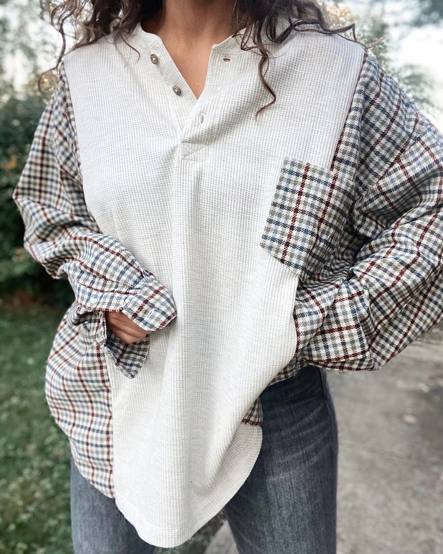 Grey White Flannel Crew f7c4