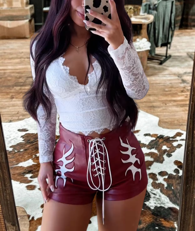 White Deep V Hollow Lace Top