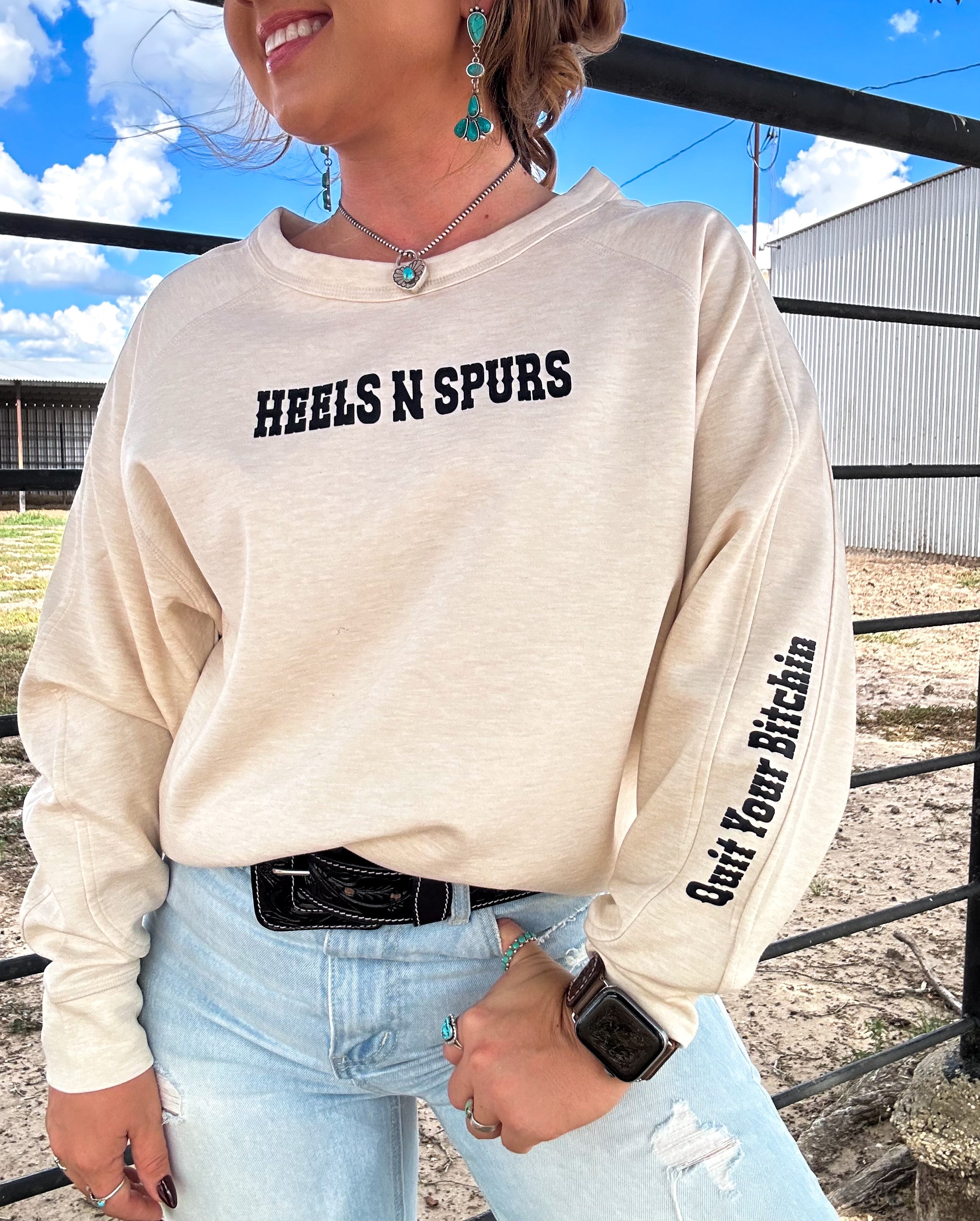 Heels N Spurs Logo Sweatshirt ~ Beige
