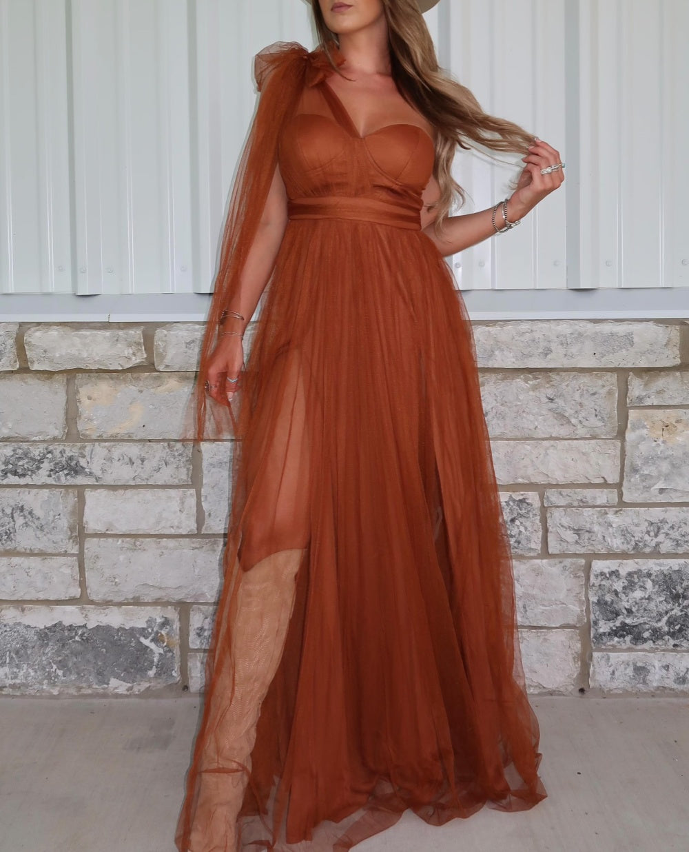 Strapless Tulle Maxi Dress
