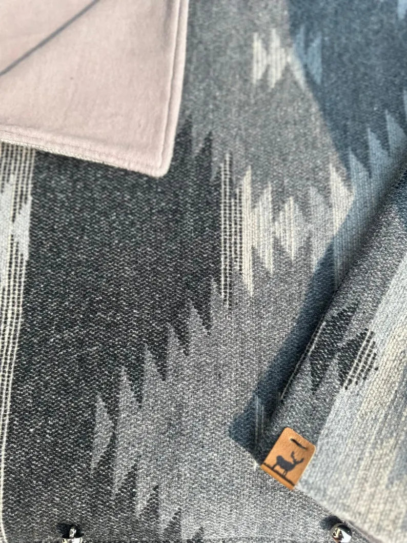 Grey Western Aztec Warm Neck Hood