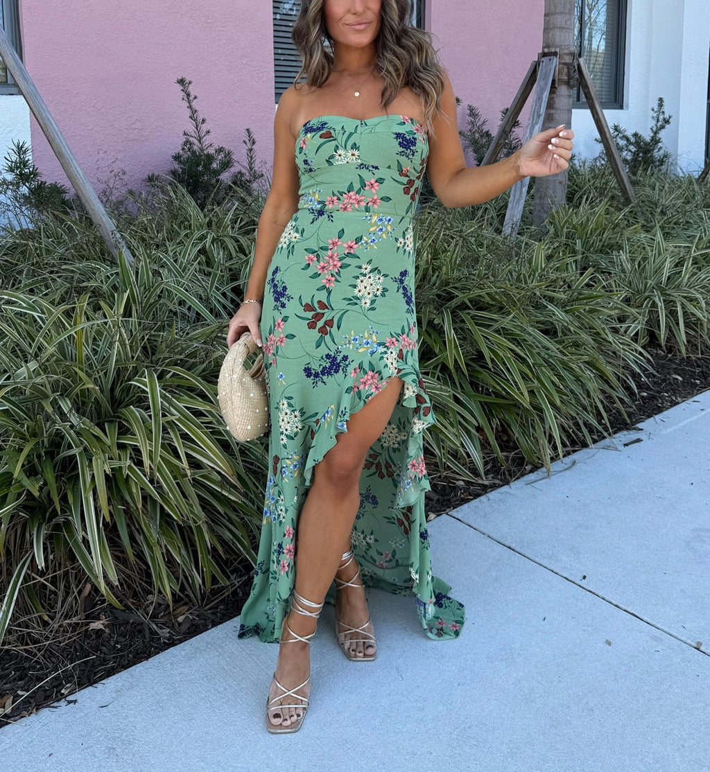 Delicate Timing Floral Maxi Dress Sage Multi