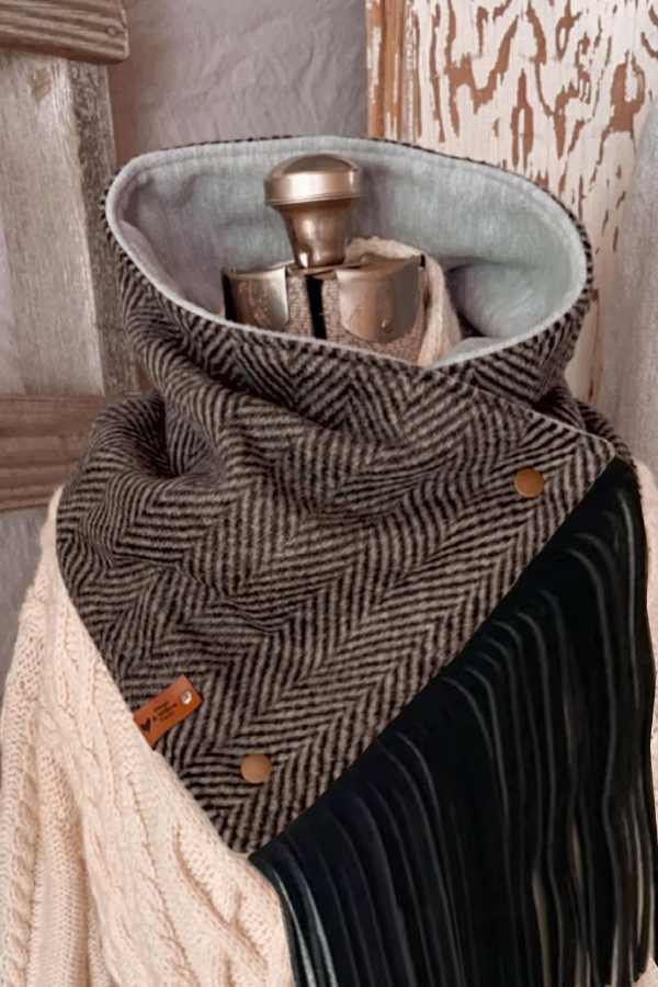 Western Fringed Scarf - Black Aztec Pattern