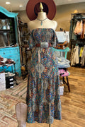 Beautiful Floral Print Multicolor Smocked Dress-0520