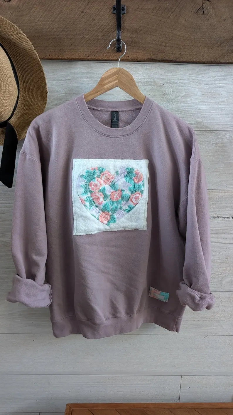 FLORAL Heart Print on Lilac Crewneck