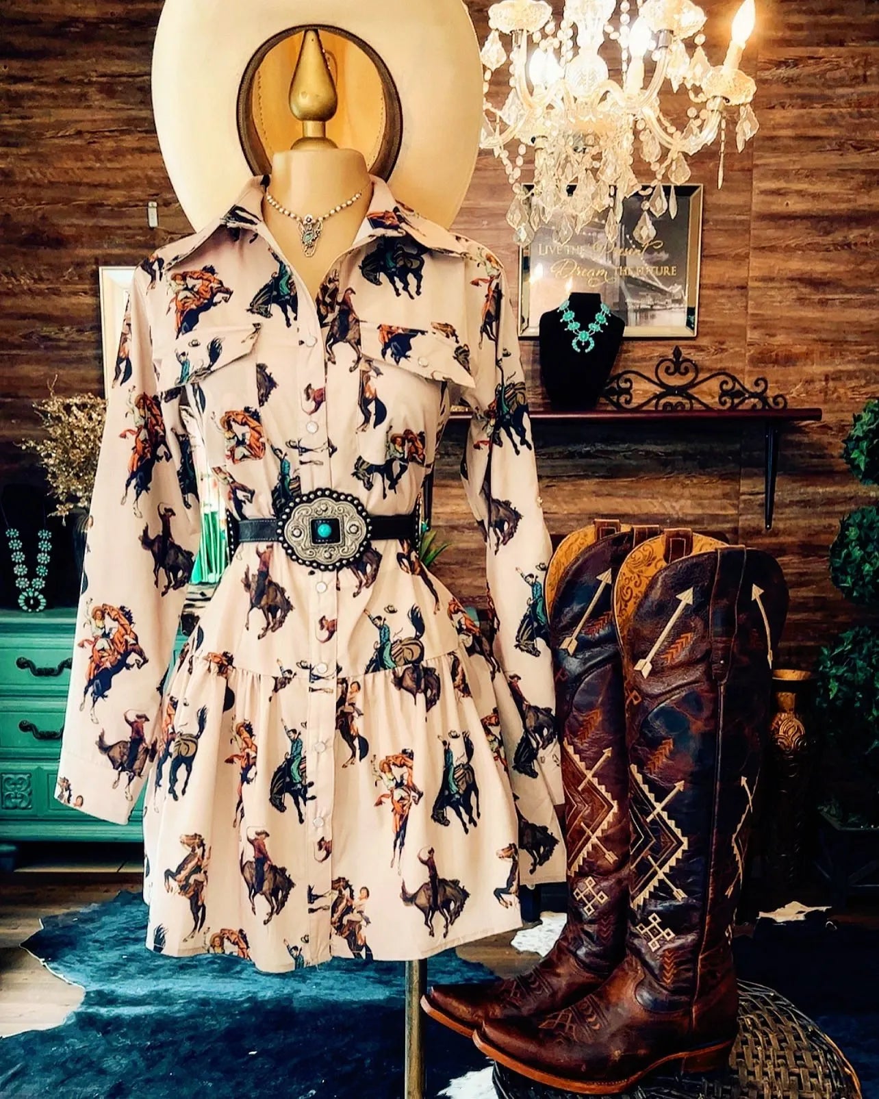 Women's Vintage Print Shirt Dress