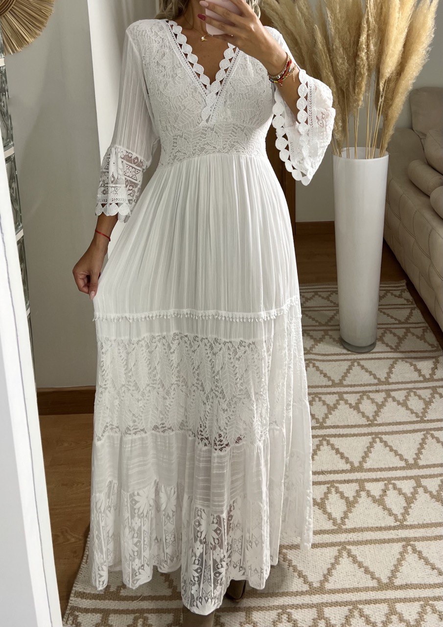 Women's White Lace Long Dress