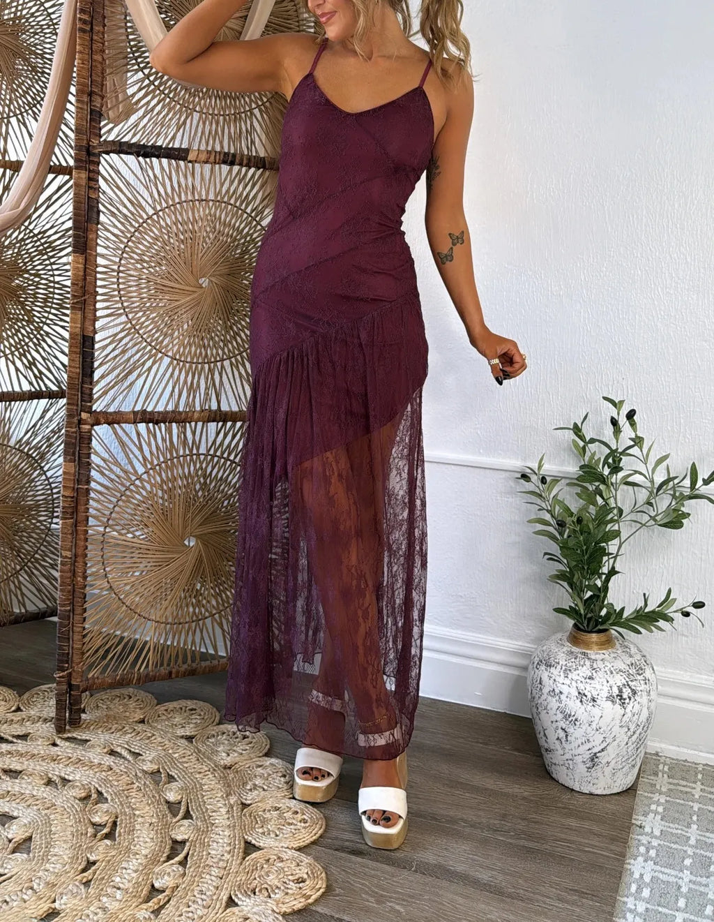 Moonlit Lace Maxi Dress, Merlot