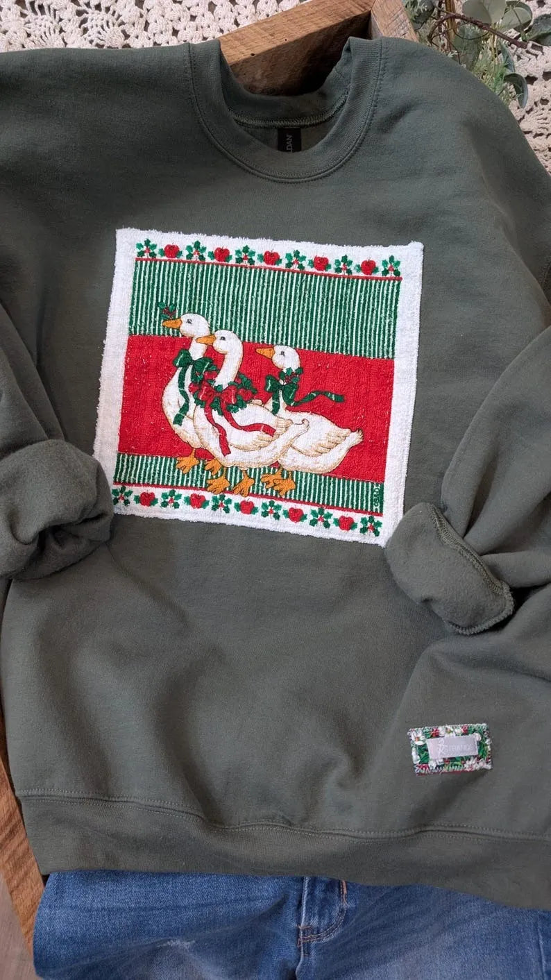 Vintage Christmas GEESE Upcycle Crewneck