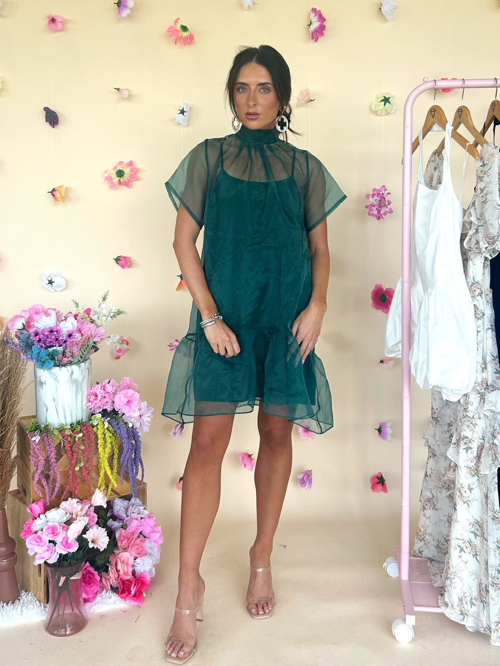 Wholesale Berny Organza Mock Neck Mini Dress