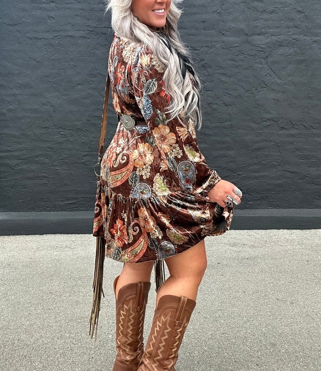 Paisley Princess Dress Brown