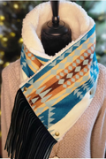 Women's Western Fringed Shawl - Color Block Aztec