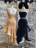 Strapless Asymmetrical Ruffled Dress