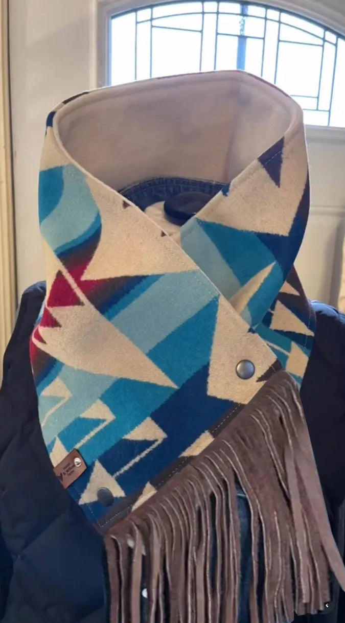 Western Fringed Scarf - Aztec Pattern