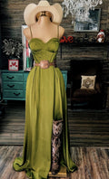 Green Satin Slit Maxi Dress
