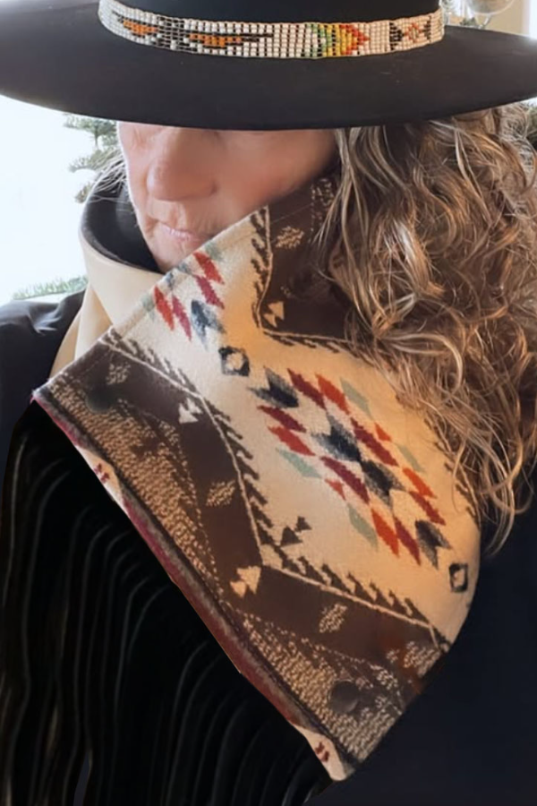 Women's Western Fringed Scarf - Aztec Pattern