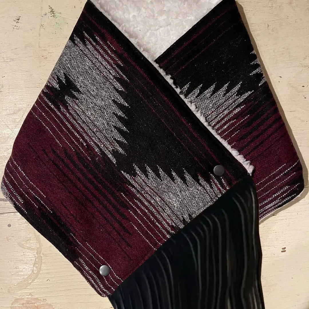 Women's Western Fringed Scarf - Red/Black Aztec Pattern