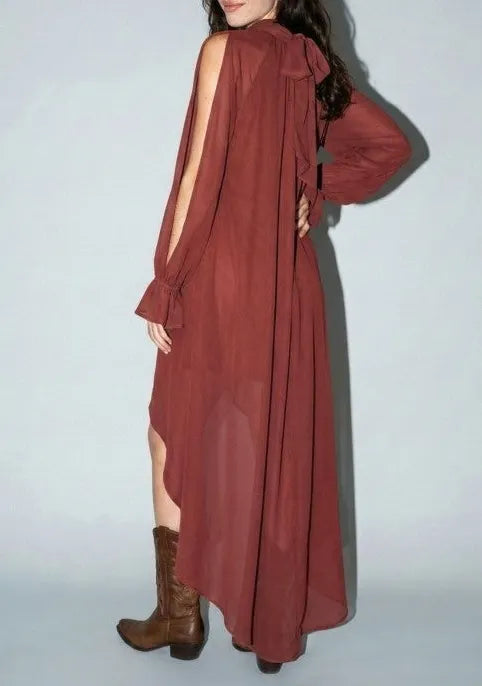 Halter Neckline Sleeveless Asymmetric Maxi Dress