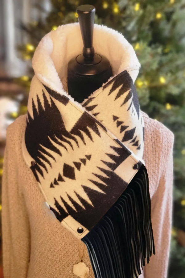 Women's Western Fringed Shawl - Color Block Aztec
