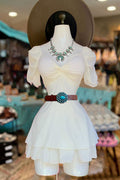 Pretty Ruffled Pleated V-Neck Short-Sleeved Dress