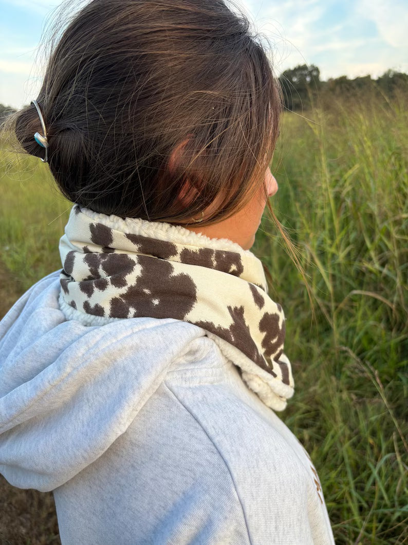 Women's Western Cow pattern Sherpa Warm Neck Hood