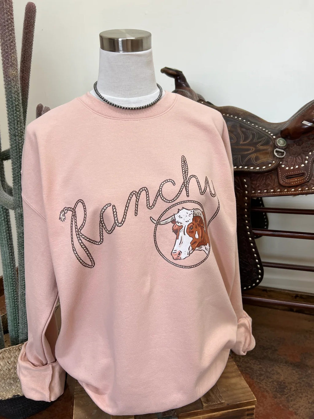 Ranchy Crewneck-Dusty Pink