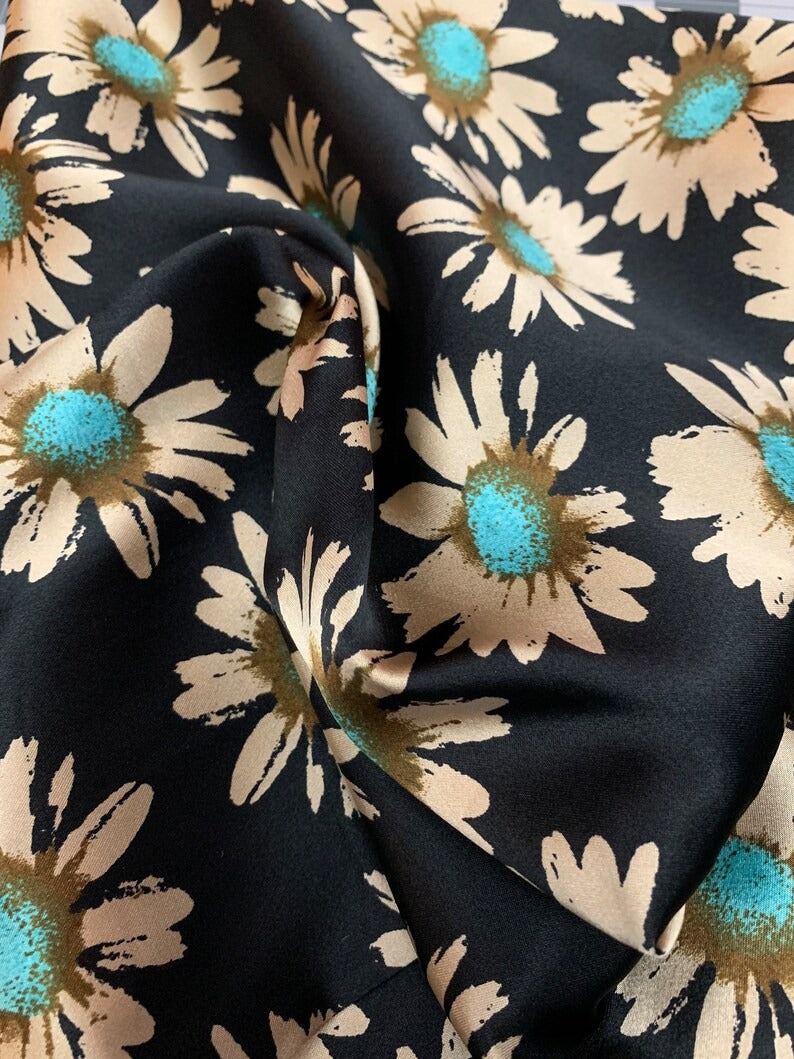 36X36" Turquoise Daisy Black Cowboy Scarf