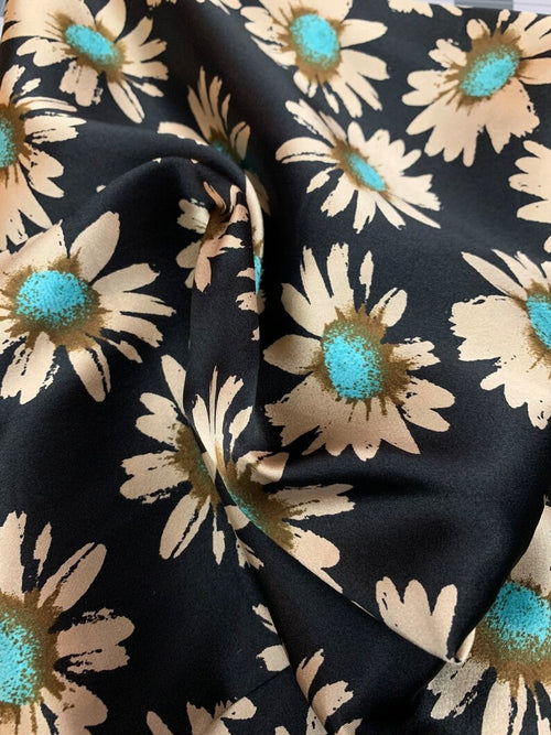 36X36" Turquoise Daisy Black Cowboy Scarf
