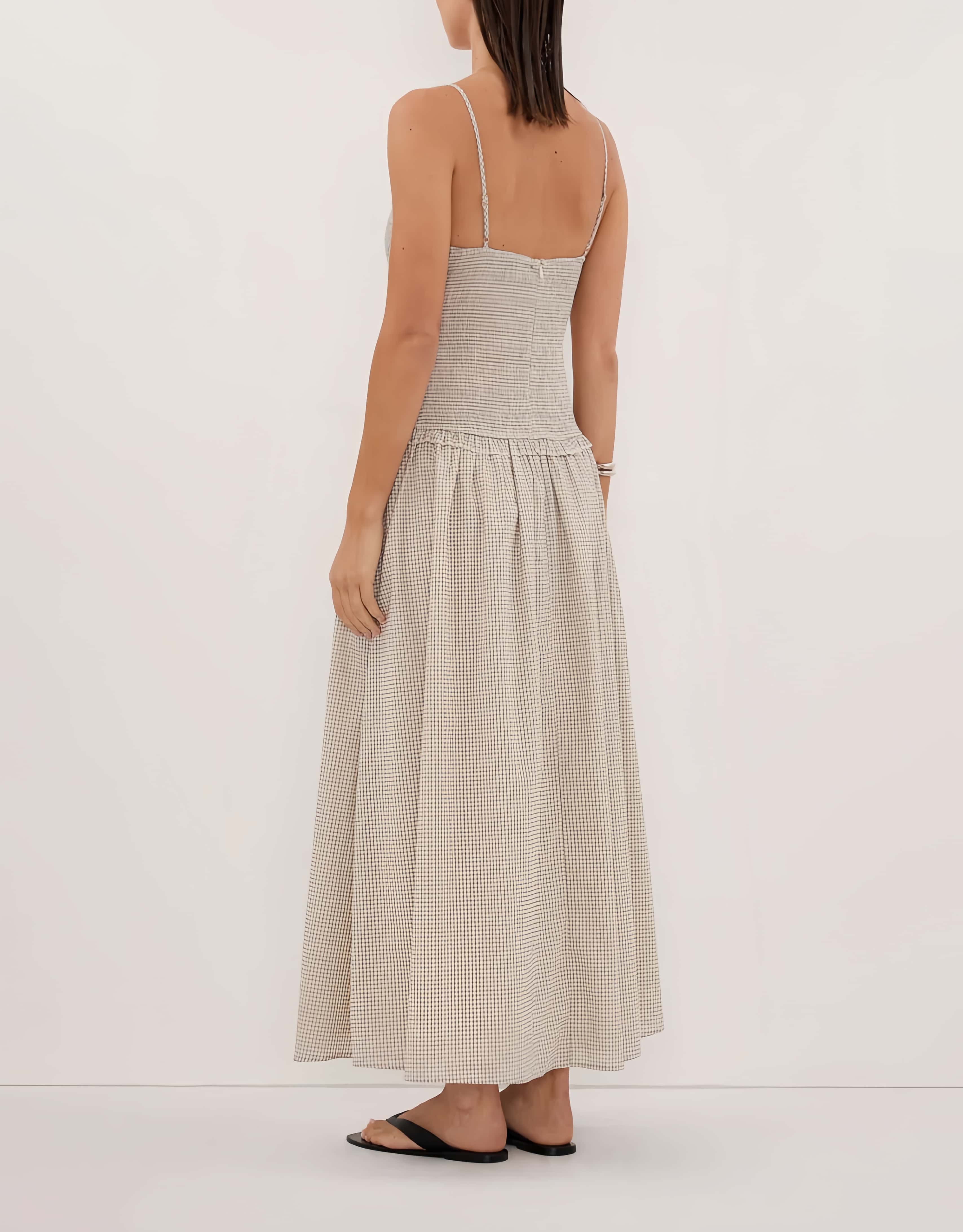 Vintage Gingham Spaghetti Strap Maxi Dress