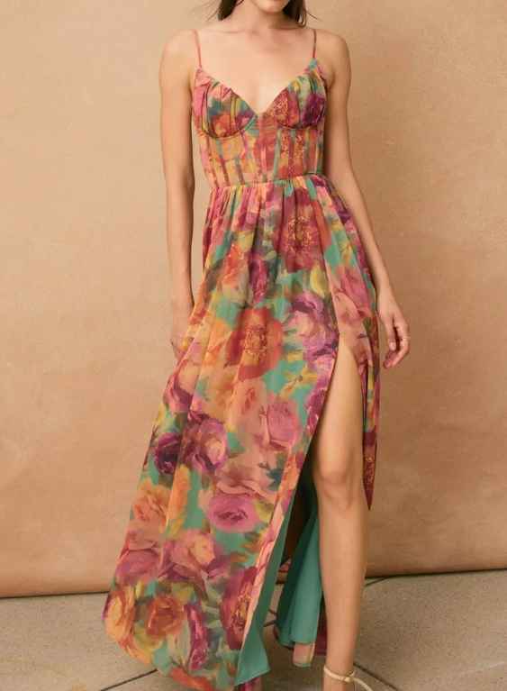 Flower Garden Corset Maxi Dress