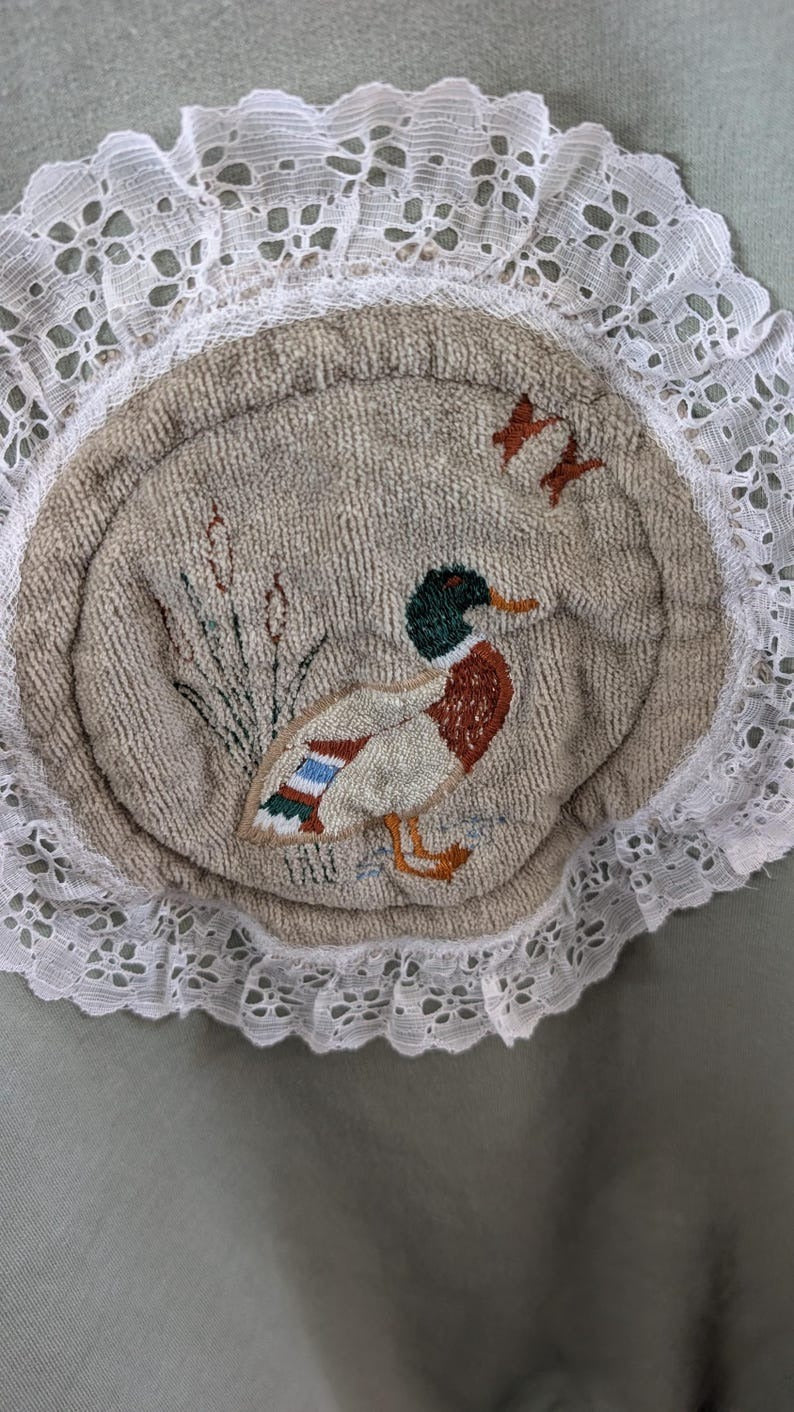 Lace EMBROIDERED Duck on Sage Crewneck