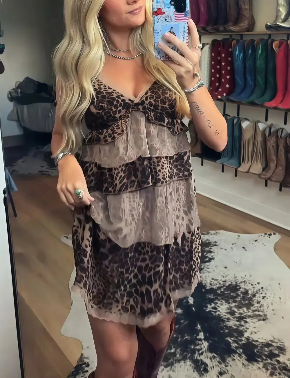 Women's Leopard Print Camisole-Style Patchwork Mini Dress
