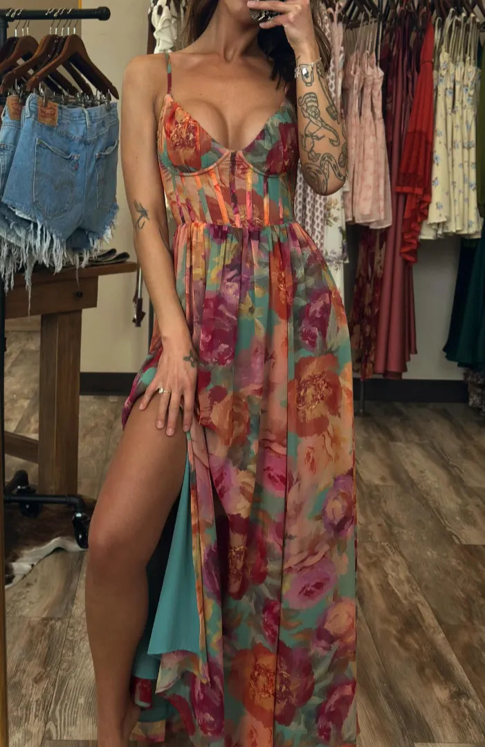 Flower Garden Corset Maxi Dress