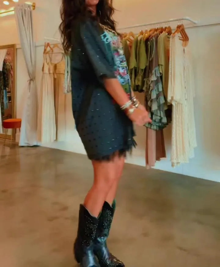 Vintage Rhinestone Print Oversized T-shirt Dress