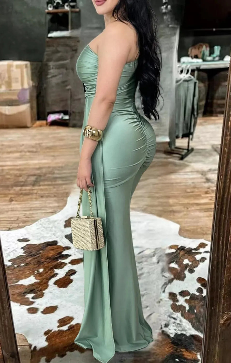 Beautiful   One-Shoulder   Ruched Maxi Dress