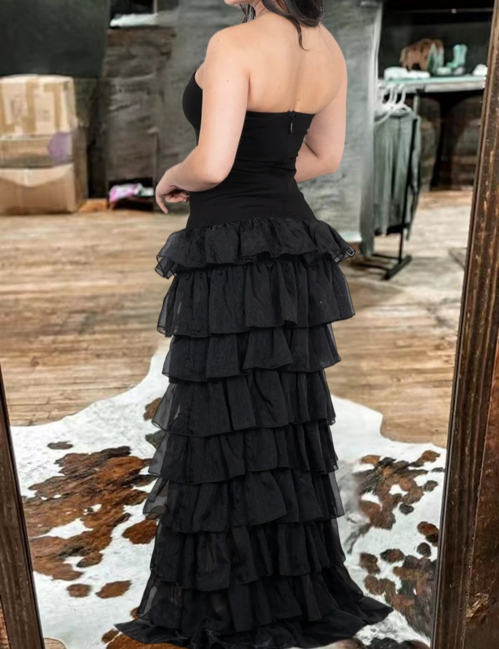 Black Dramatic Long Tier Tube Dress
