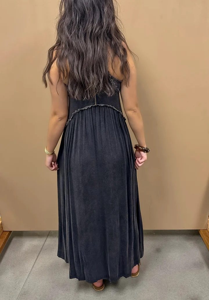 Women's Black Slit Lace Dress