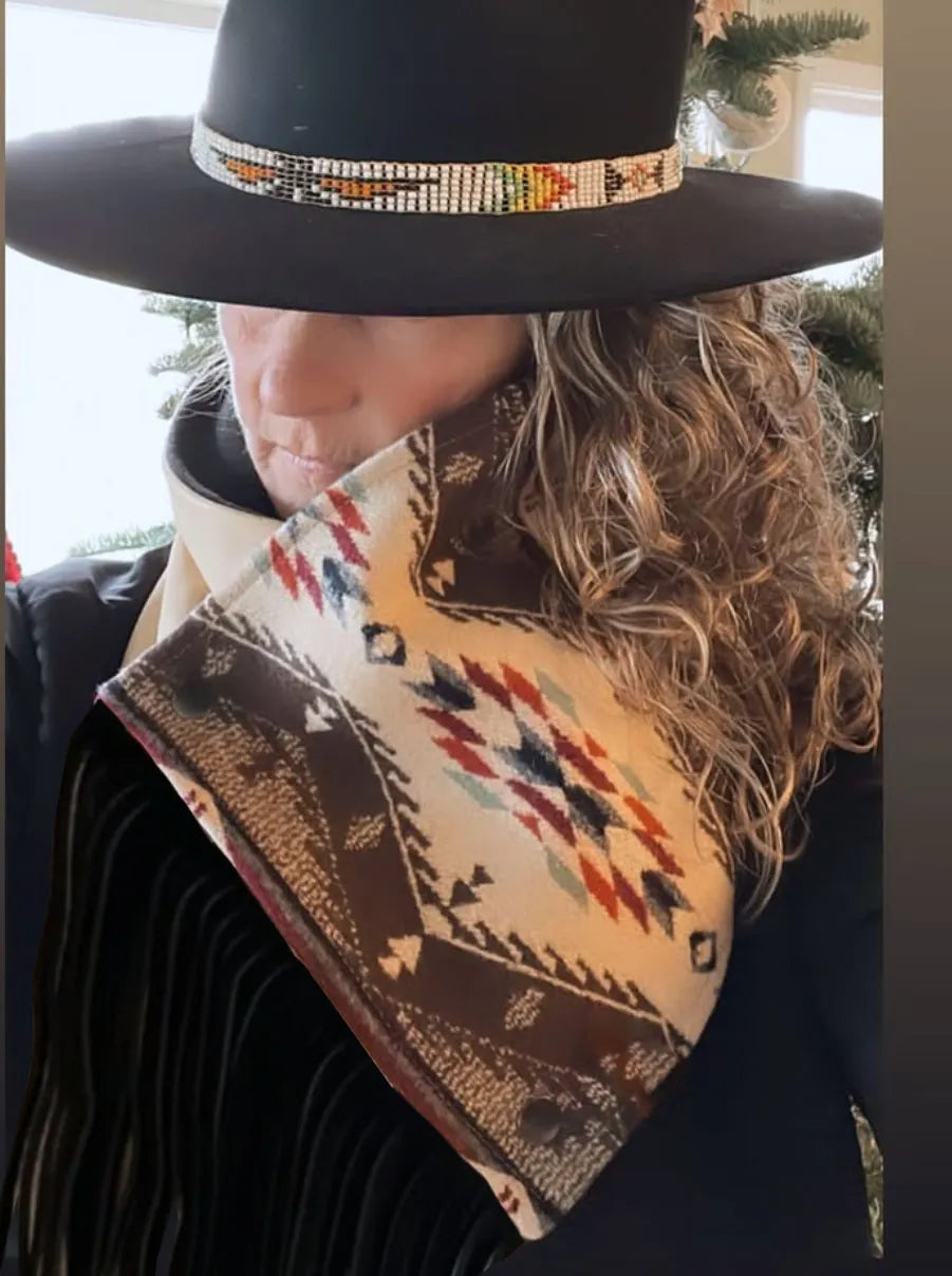 Women's Western Fringed Scarf - Aztec Pattern