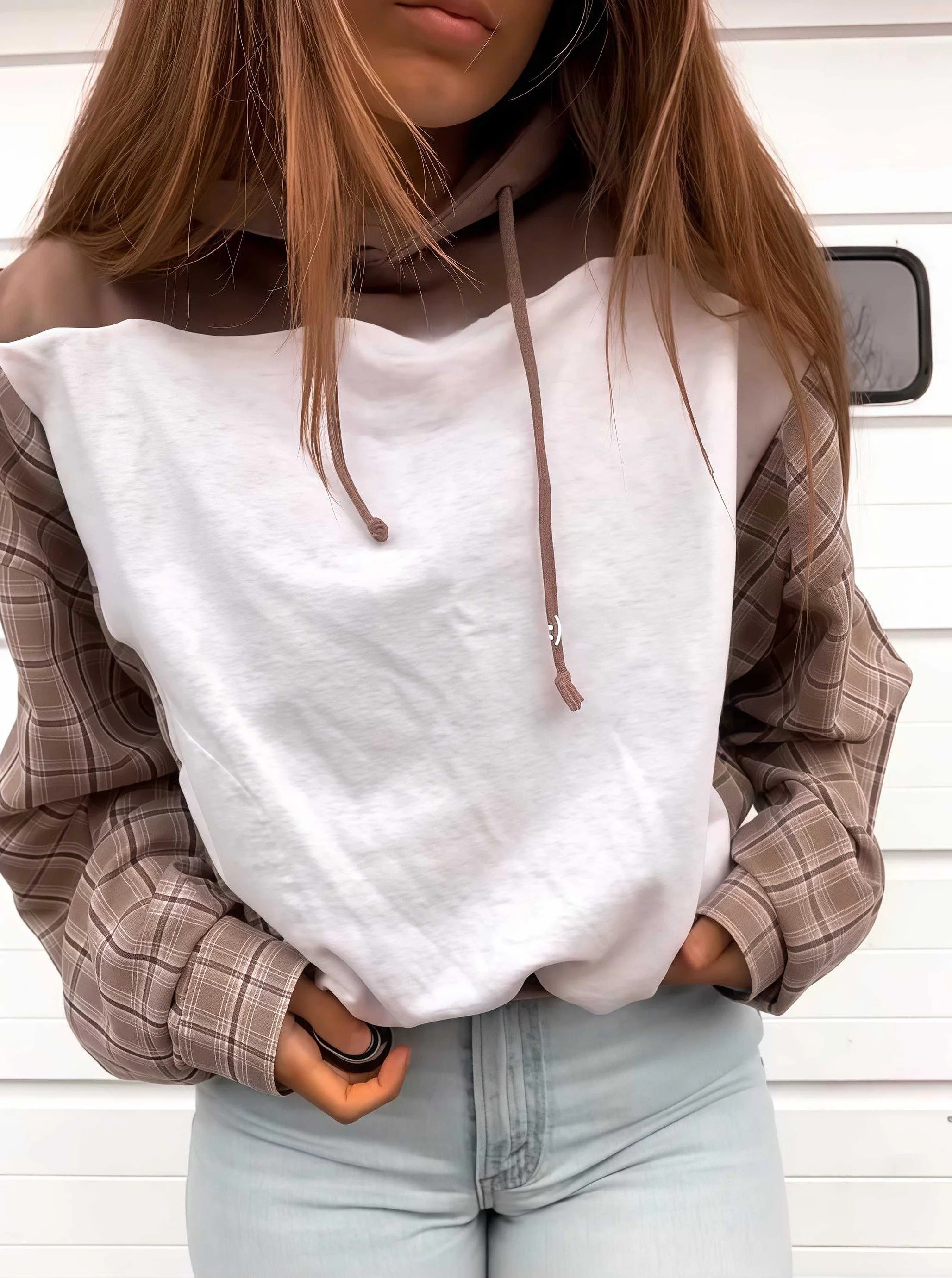 Women's Autumn Plaid Colorblock Top