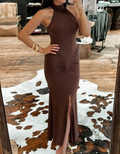 Halter Neck Pleated Long Dress